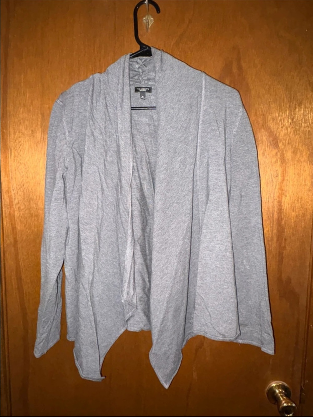 Talbots Light Gray Open-Front Draped Cardigan